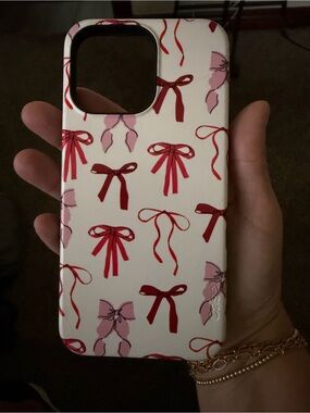 Decorative Pink & Red Bow Phone Case - Slim Protective Cover- iPhone 15 Pro Max